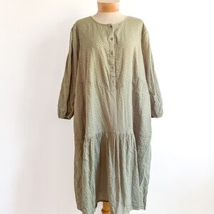 Gudrun Sjoden Organic Cotton Sage Green Jacquard Tier Dress Tunic XXL Lagenlook